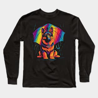 German Shepherd Rainy Day With Umbrella Long Sleeve T-Shirt